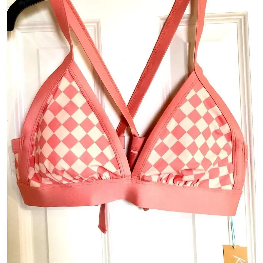 KONA SOL - NWT - L Sz 1X (16W - 18W) Halter Triangle Bikini Top in Pink & Peach